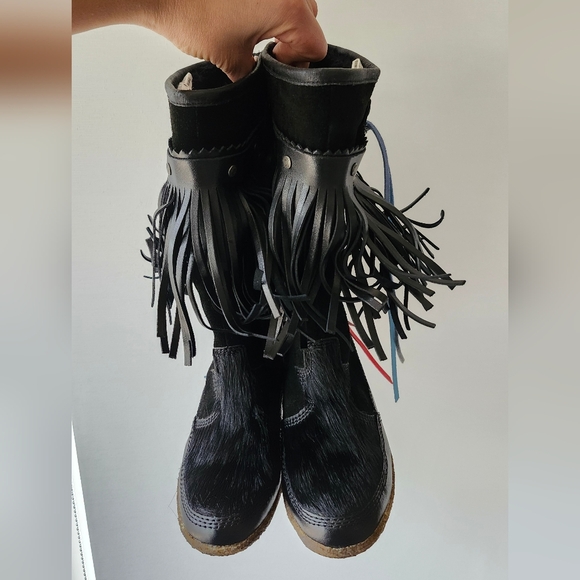 Diesel Vintage Fringe Black Leather Boots - Picture 3 of 8